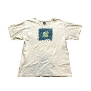 VTG Crazy Shirts Womens Medium Pale‎ Yellow Hawaiian Aloha Sea Shells Oversized